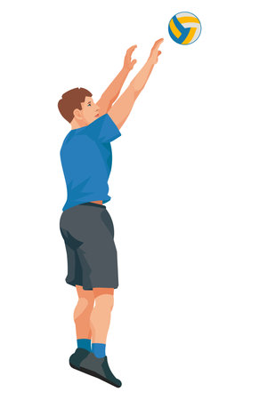 Vector isolated figure of a volleyball player throwing a ball forward on a white backgroundのイラスト素材