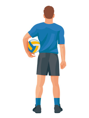 Vector isolated figure of a standing volleyball player from behind with a ball in his hand on a white backgroundのイラスト素材