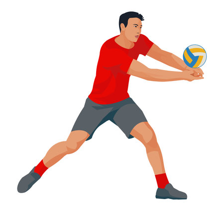 Vector isolated figure of an Asian volleyballer passing the ball on a white backgroundのイラスト素材