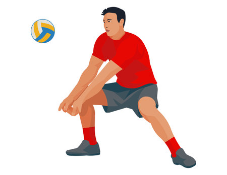 Vector isolated figure of a Thai volleyballer passing the ball on a white backgroundのイラスト素材
