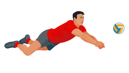Vector isolated figure of a Korean volleyball player hitting a ball in a fall on a white backgroundのイラスト素材