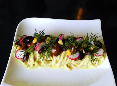 Spaghetti with vegetablesの写真素材