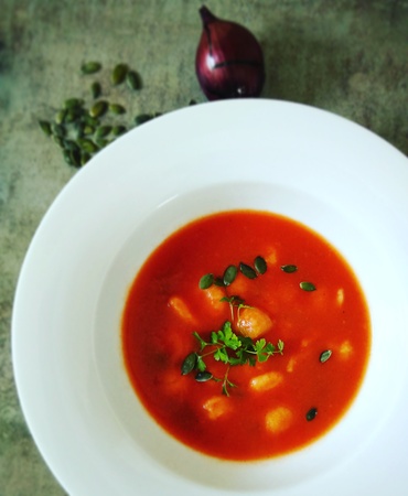 Tomato potage with dumplingsの写真素材