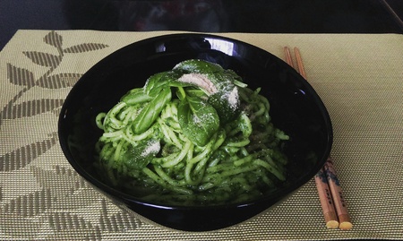 Spinach spaghettiの写真素材