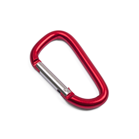 red carabiner isolated, sport atribureの写真素材