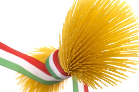 bunch of spaghetti with italian flagの写真素材