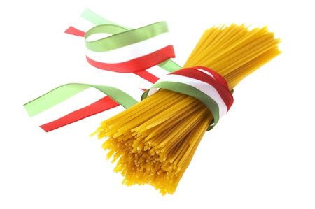 bunch of spaghetti with italian flagの写真素材