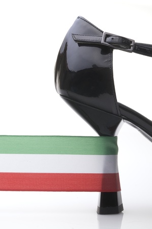 italian woman's shoe with italy flagの写真素材