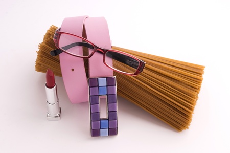 wholegrain spaghetti and belt glasses lipstickの写真素材