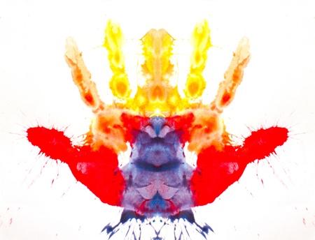 hand prints with color paintingsの写真素材