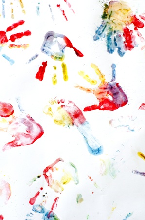 hand prints with color paintingsの写真素材