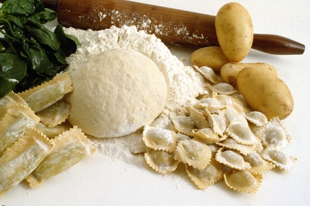 handmade ravioli preparation showing ingredientsの写真素材