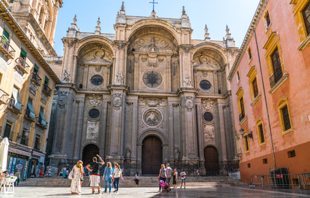 Granada, Spain, juli 1, 2017: Tourist looking and making pictures of the Catedral de Granadaのeditorial素材