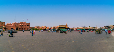 Marrakech, Morocco May 18 2017: Tourists and locals shopping on the Jamma El Fna square in the center of Marrakechのeditorial素材