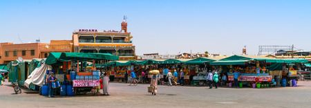Marrakech, Morocco May 18 2017: Tourists and locals shopping on the Jamma El Fna square in the center of Marrakechのeditorial素材