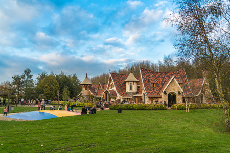 Zeewolde, October 14th 2017. Exterior with people eating outside at the Pancake restaurant Hans en Grietjeのeditorial素材
