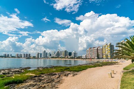 Tourists enjoying the sun on the beach of Punta Del Este, Uruguay, January 28th 2019のeditorial素材
