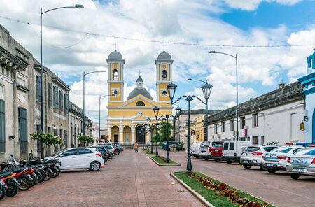 Cars parked in front of the Cathedral of Minas, Uruguay, January 28th 2019のeditorial素材