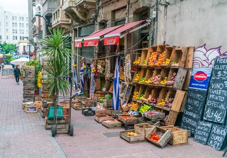 Vegetables displayed for sale outside a vegetebale store in Montevideo, Uruguay, January 25th 2019のeditorial素材