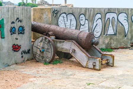 Old canon on the defense wall of Montevideo, Uruguayのeditorial素材