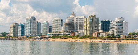 Tourists enjoying the sun on the beach of Punta Del Este, Uruguay, January 28th 2019のeditorial素材