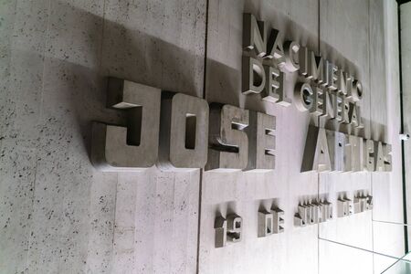 Remembrance text on the walls of the Mausoleum of General Artigas under the Independance square (Plaza Indepencia), Montevideo, Uruguay, January 26th 2019のeditorial素材