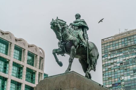 The statue of General Artigas on the Independance square (Plaza Indepencia), Montevideo, Uruguay, January 25th 2019のeditorial素材
