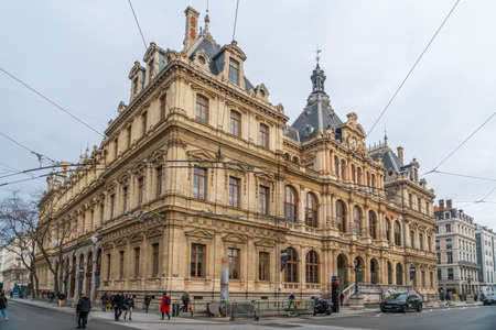 Lyon, France 3rd January 2020 - People passing the Palais de la Bourse (the Stock Exchange Palace) in the center of Lyonのeditorial素材