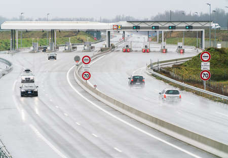 Quinstationux, France 4th Jan 2020 - Gare de (toll station of) Quvinux on the A466 Highway towards the route du soleil (way to the sun) in the center of Franceのeditorial素材