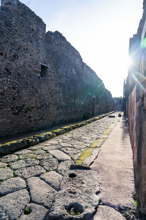 Pompeii, Italy, October 30, 2023 - empty street in the excavations of the old town of Pompeiiの写真素材