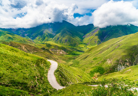 deserted route 40 through Colorful mountains at the Parque Nacional Los Cardones (National Park) in the Salta Provence , Argentinaの写真素材