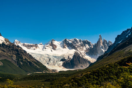 Mountain El Chalten and Cerro Torre at the Los Glaciares National Park in Patagonia, Argentinaの写真素材