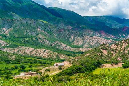 Old church in between Colorful mountains at the Parque Nacional Los Cardones (National Park) in the Salta Provence , Argentinaの写真素材