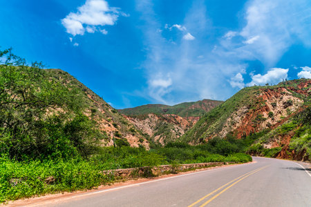 deserted route 40 through Colorful mountains at the Parque Nacional Los Cardones (National Park) in...