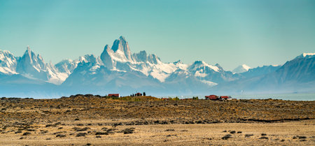 Estancia near El Chalten in Patagonia, Argentina, with n the background Cerro Chalten and Cerro Torreの写真素材