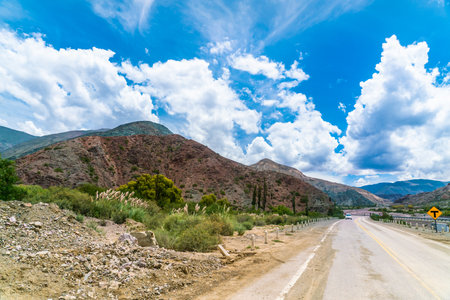 deserted route 40 through Colorful mountains at the Parque Nacional Los Cardones (National Park) in the Salta Provence , Argentinaの写真素材