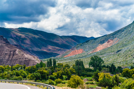 deserted route 40 through Colorful mountains at the Parque Nacional Los Cardones (National Park) in the Salta Provence , Argentinaの写真素材