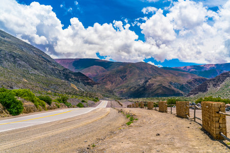 deserted route 40 through Colorful mountains at the Parque Nacional Los Cardones (National Park) in the Salta Provence , Argentinaの写真素材