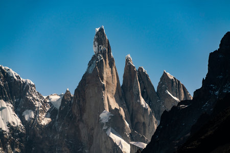 Mountain El Chalten and Cerro Torre at the Los Glaciares National Park in Patagonia, Argentinaの写真素材