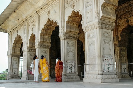 NEW DELHI, INDIA - APRIL 21, 2007: Unidentified women in front of Red Fort in New Delhi, India. Red...