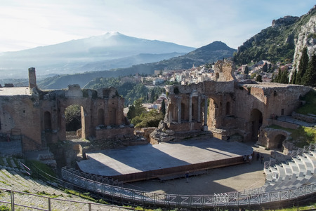 Teatro Greco in Taormina, Sicily, Italyのeditorial素材