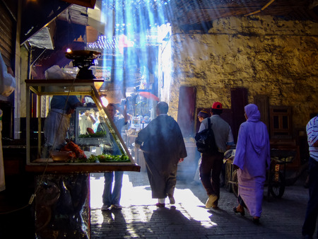 Unidentified people at Fes Medina, Morocco. Medina in Fes is listed as a UNESCO World Heritage Site from 1981.のeditorial素材