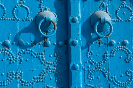 Traditional tunisian door from Sidi Bousaidの写真素材