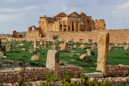 Remains of old roman town Sufetula at Sbeitla, Tunisiaの写真素材