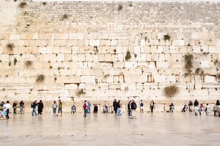 JERUSALEM, ISRAEL - APRIL 8, 2008: Unidentified people by the Western or Wailing wall in Jerusalem,...