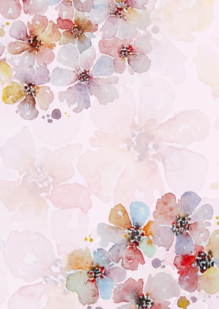 Handpainted watercolor flowers card. Design element for summer wedding, spring congratulation card. Perfect floral elements for save the date card.の写真素材