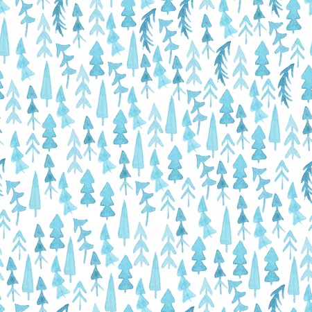 Watercolor Christmas trees. Seamless pattern. Seamless pattern with blue watercolor fir treesの写真素材