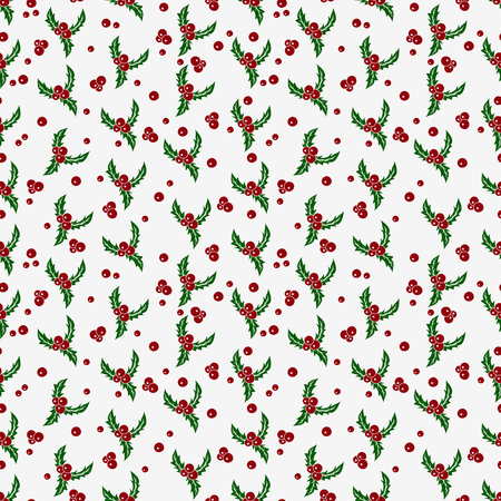 Holly berries seamless pattern. Used for  wrap, textile, paper. Merry Christmas and Happy New Yearのイラスト素材