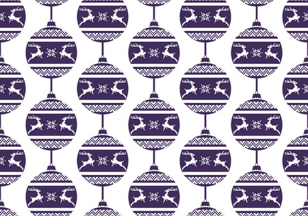 Set of seamless christmas balls patterns. Winter holiday backgrounds. Semless patterns whith balls and deers. purple and white colors. Used for  wrap, textile, paper. Merry Christmas and Happy New Year.のイラスト素材