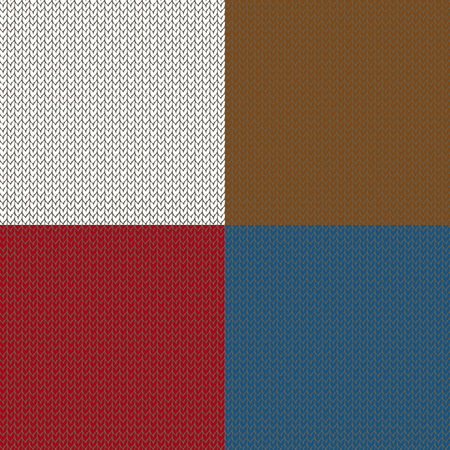 Set of seamless knited patterns. Set of winter holiday backgrounds. Collection of seamless patterns with red, white, blue and brown colors. Used for  wrap, textile, paper. Merry Christmas and Happy New Year.のイラスト素材